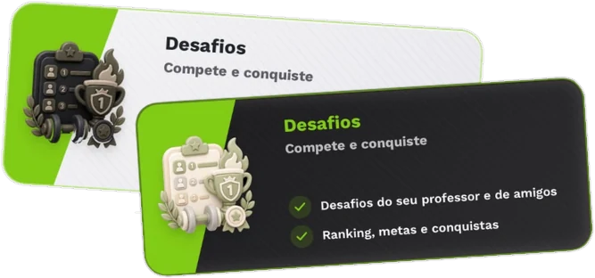Card Desafios no app do aluno: compete e conquiste, com ranking, metas e conquistas