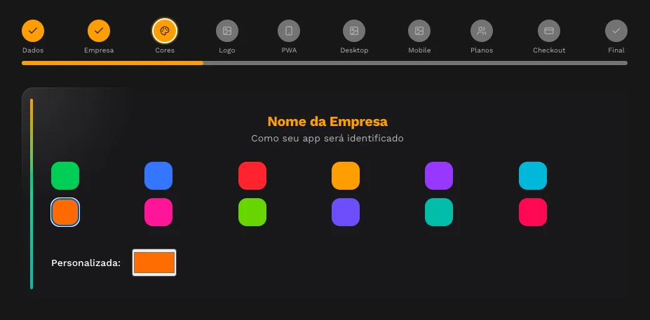 Personalização de cores e nome da marca